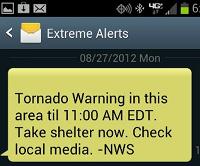 Katastrophen-Warnung ber Zell-Rundfunk auf dem Handy (Commercial Mobile Alert System - CMAS) Bild: TheSuburbanMom-Blog